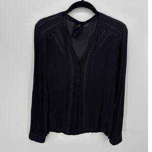 Jessamine Womens Black Sheer Button Front Shirt Sz M Goth‎ Grunge Dark Fairy